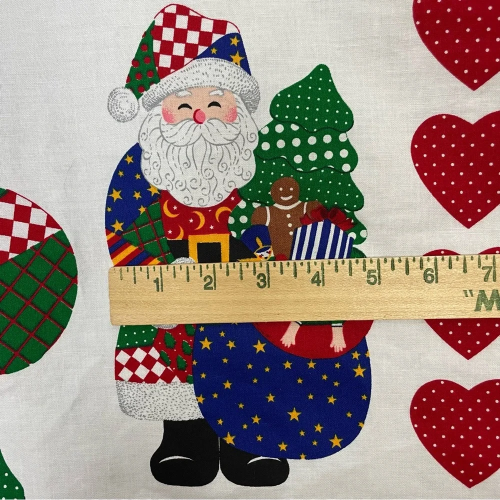 Vintage Christmas Applique Fabric Panel No Sew Patchwork Santa Angel Hearts #K15